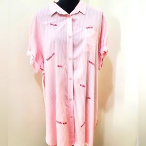 NWT 💕 Jasmine & Ginger Womens Pink/White Pinstripe pajama lounging top Large